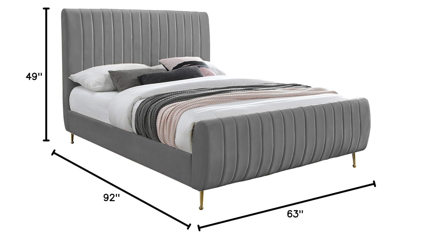 Meridian Furniture Zara Contemporary Gray Velvet Queen Bed