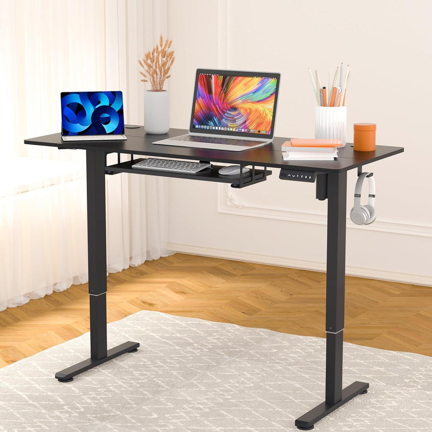 Black Adjustable Height Standing Desk with Keyboard Tray