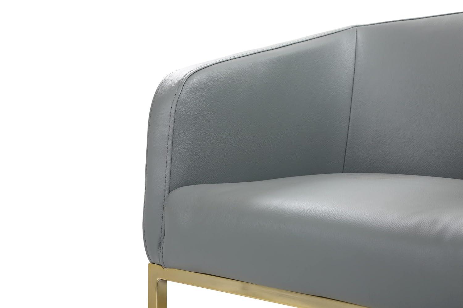 Tess Bar Stool Chair PU Leather Upholstered Shelter Arm Design Half-Moon Goldtone Solid Metal U-Shaped Base Modern Contemporary, Grey