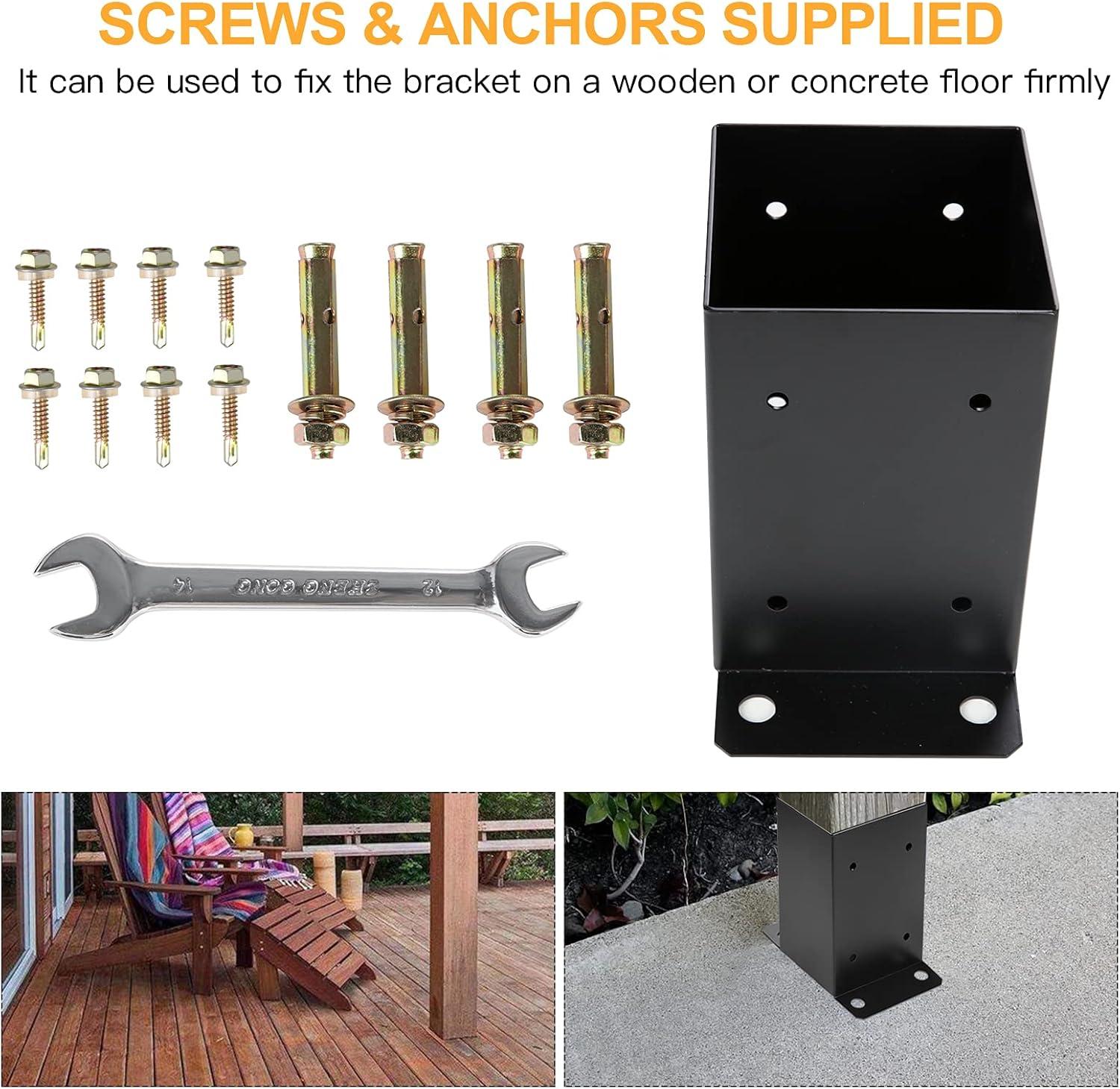 Heavy Duty Black Metal 4x4 Deck Post Base Brackets