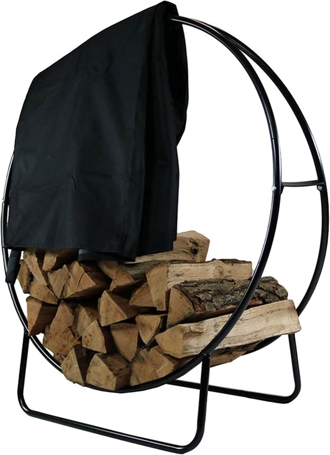 Sunnydaze Outdoor Heavy-Duty Steel Firewood Log Hoop Storage Rack with Weather-Resistant PVC Log Hoop Cover - 48" - Black