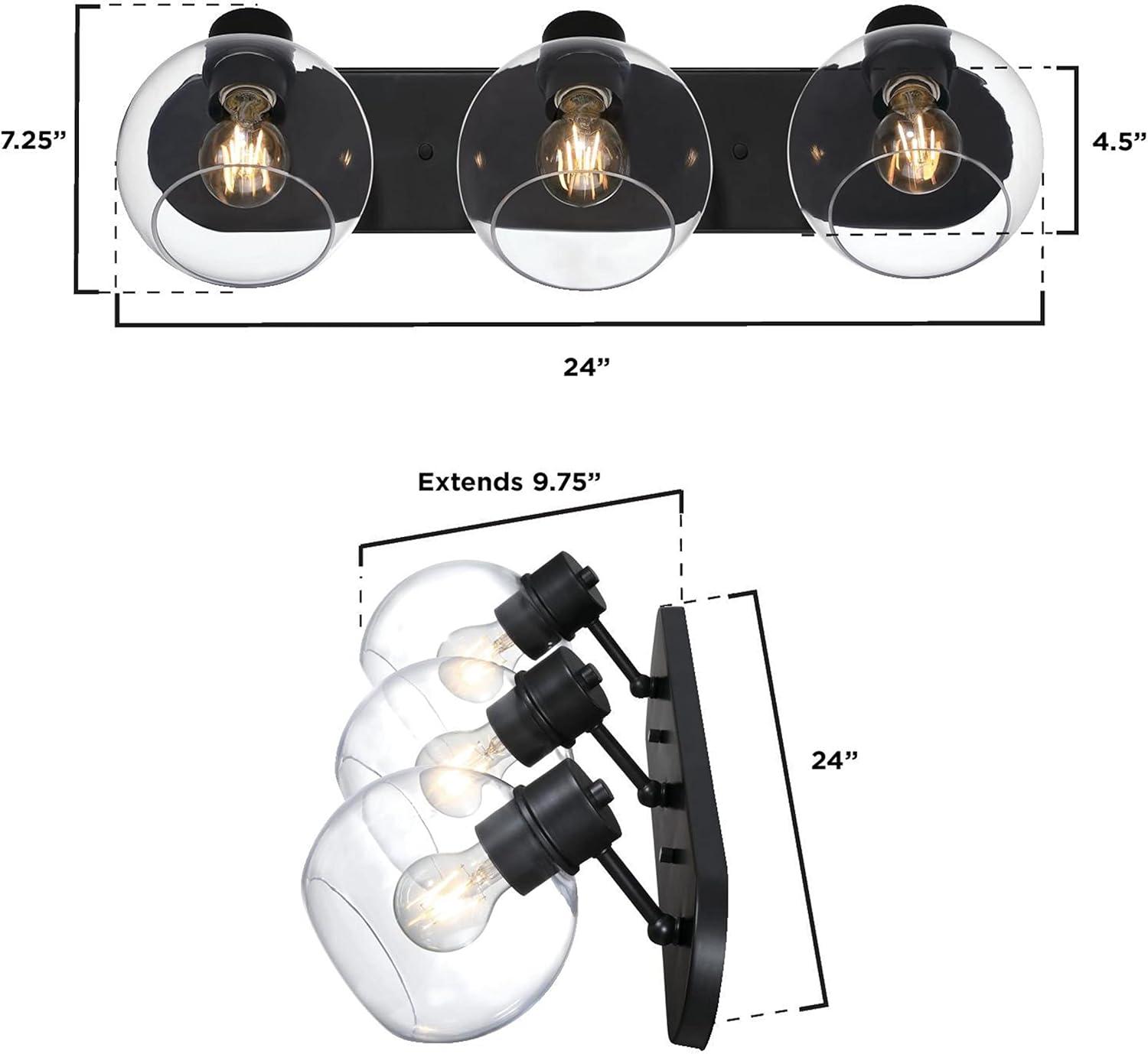 Hyson Three Light Wall Fixture, Matte Black & Clear Glass