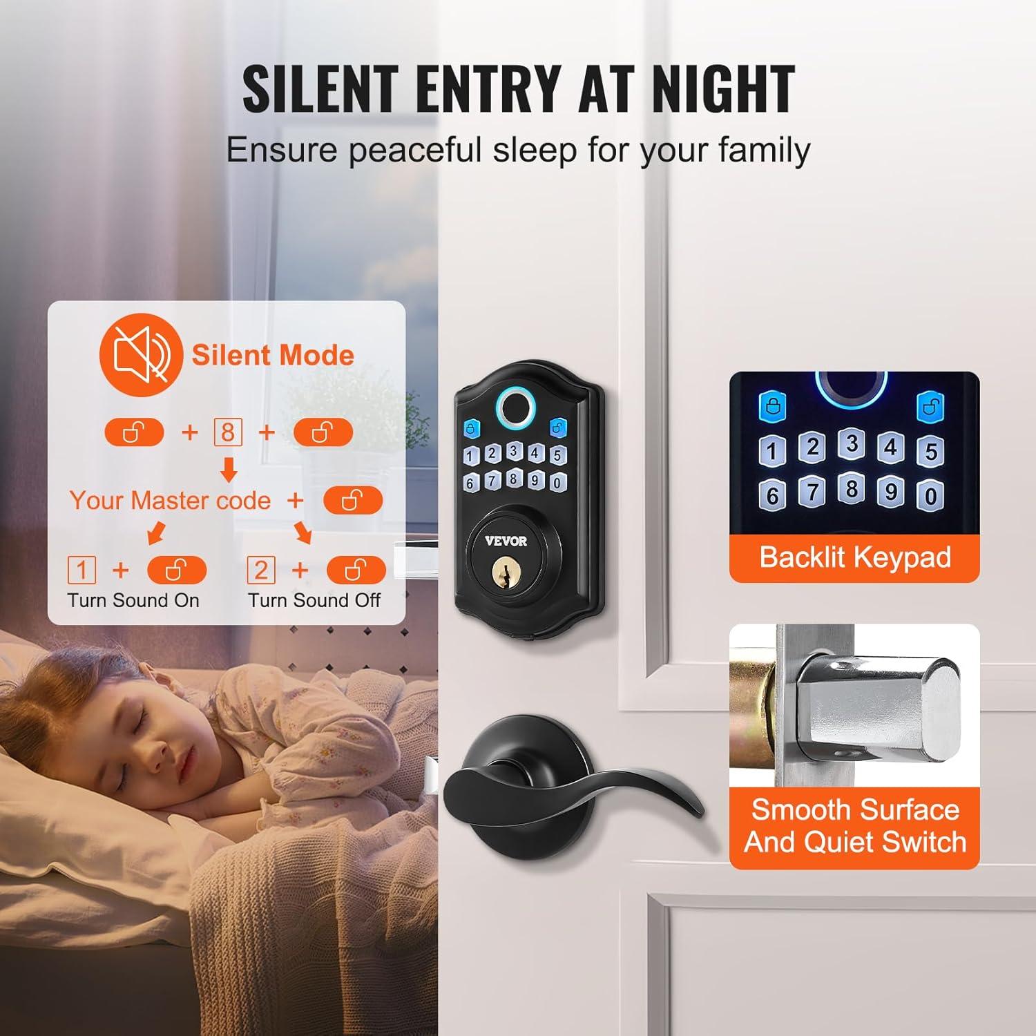 Black Stainless Steel Keyless Fingerprint Door Lock with Handles