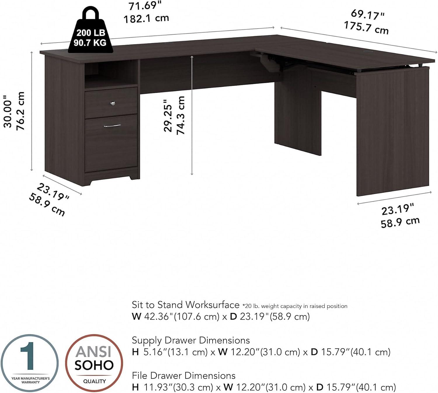 Heather Gray Contemporary 72" Adjustable L-Shaped Desk with Drawers