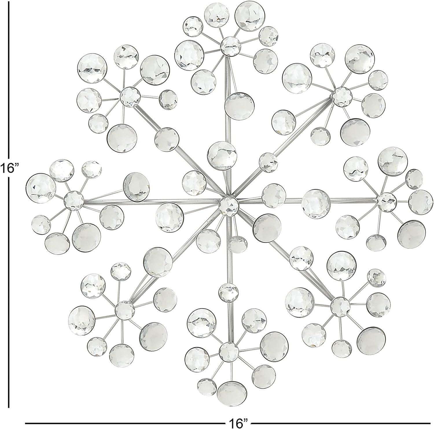 Glamorous Silver Snowflake 16" Metal Wall Sculpture with Acrylic Beads