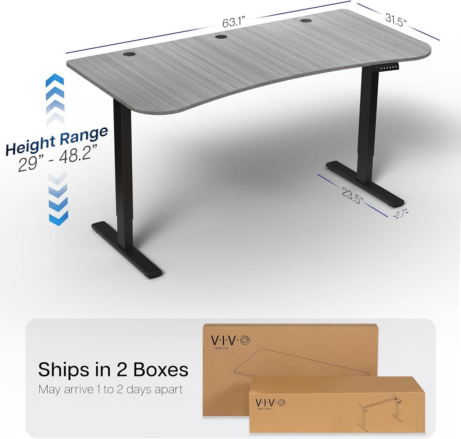 VIVO Electric 63” x 32” Standup Desk, Dark Gray Table Top, Black Frame