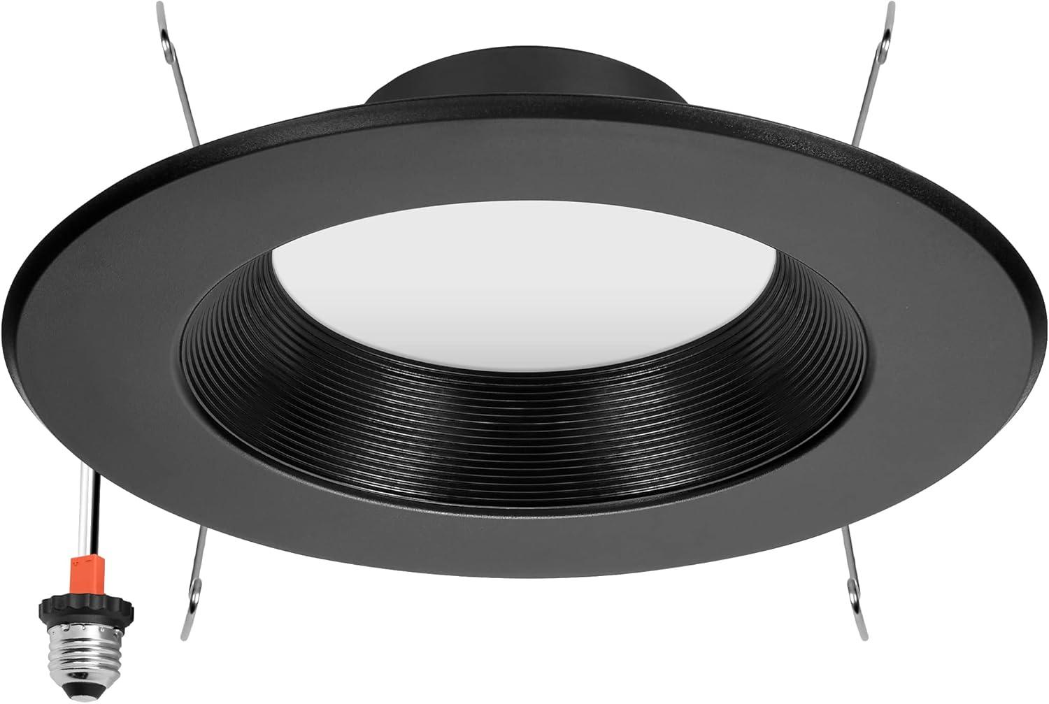 Maxxima 5" & 6" 5 CCT Retrofit LED Downlight - 1100 Lumens, E-26 Quick Connect, Dimmable, Black Trim.