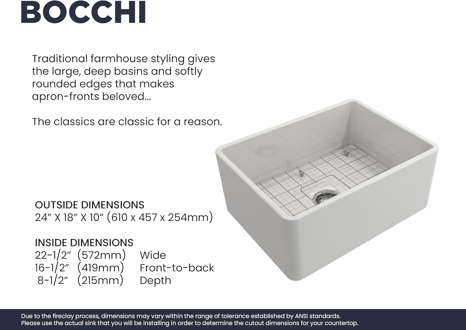 Classico Farmhouse Apron Front Fireclay 24 In. Single Bowl Kitchen Sink With Protective Bottom Grid And Strainer In White