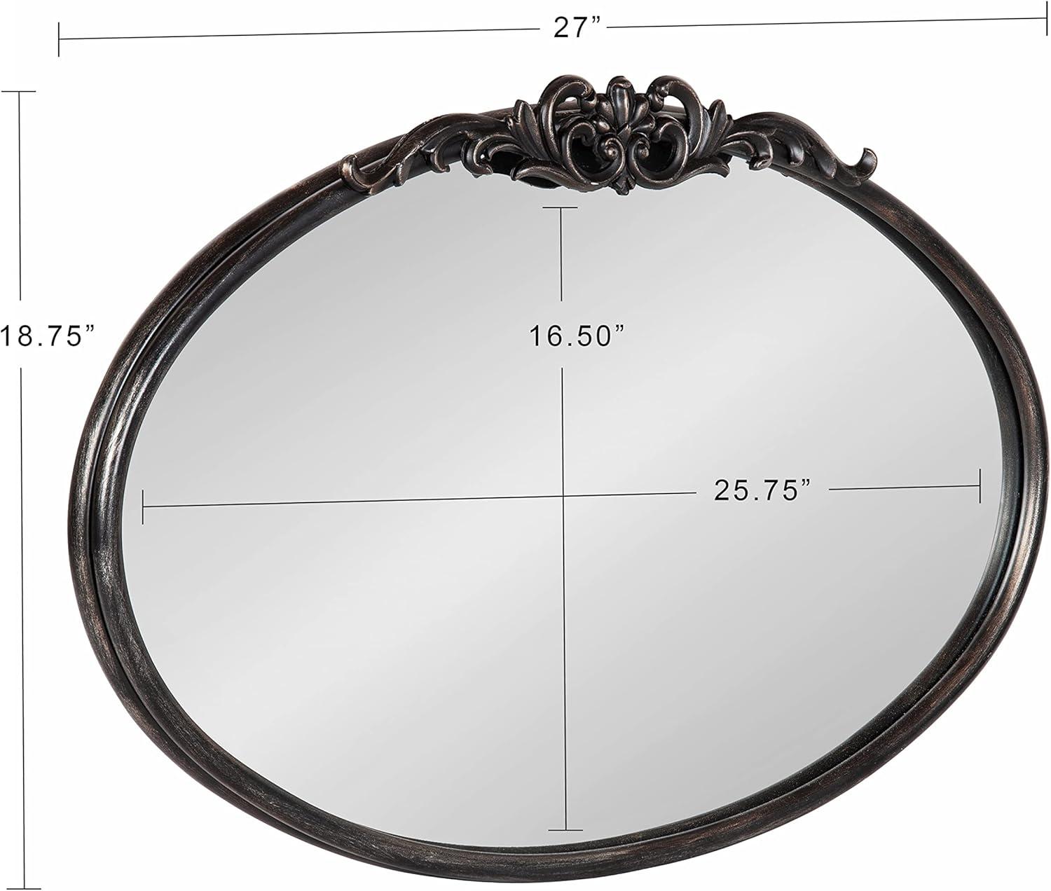 Black Oval Wood Wall Mirror with Intricate Overlay