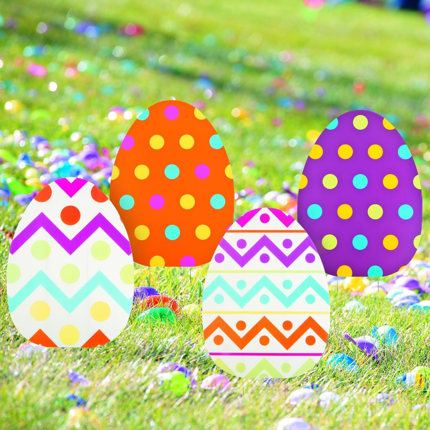 Fun Express 4 Pieces Large Plastic Easter Eggs for Yard, Party Décor