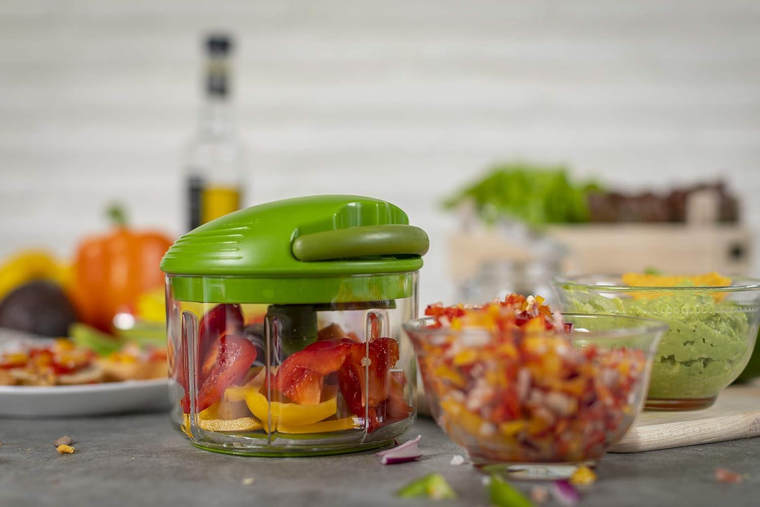 Green Manual Pull Cord Food Chopper with Stainless Steel Blades