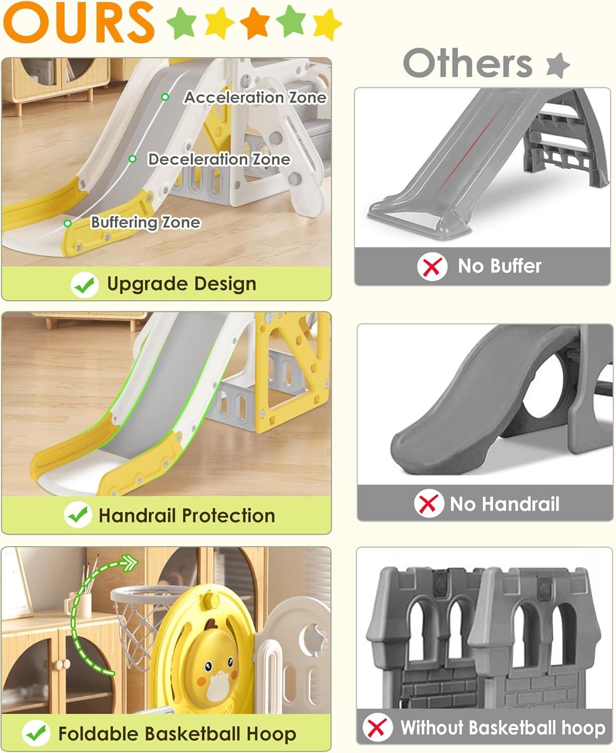 Suteck 5 in 1 Toddler slide, Kids Slide with Climber Outdoor Indoor Slide Cute Duck Theme Playset