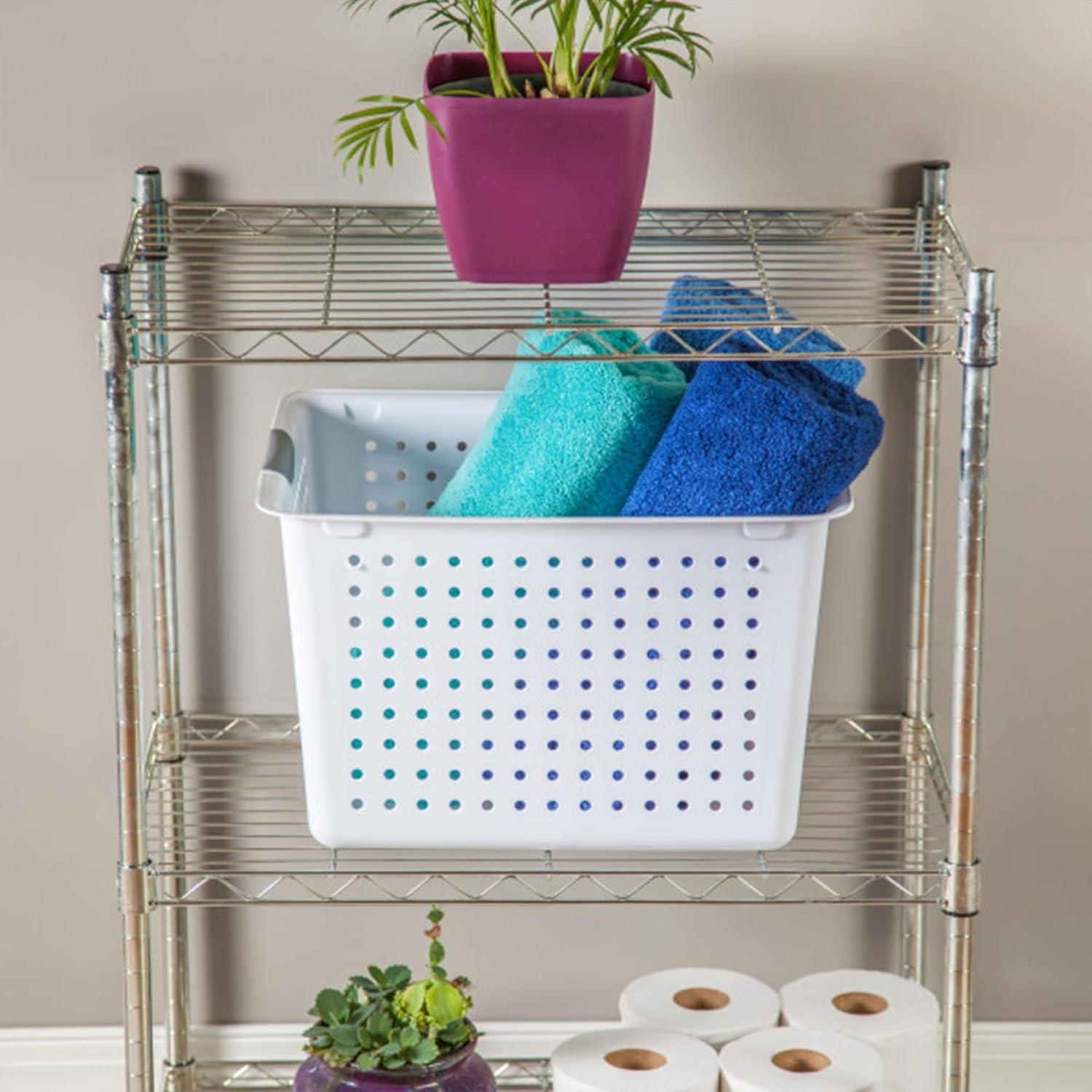 Sterilite Deep Ultra Basket, Closet Organizer Bin, Cabinets, Pantry, Shelving and Countertop Space Open Container, White, 24-Pack