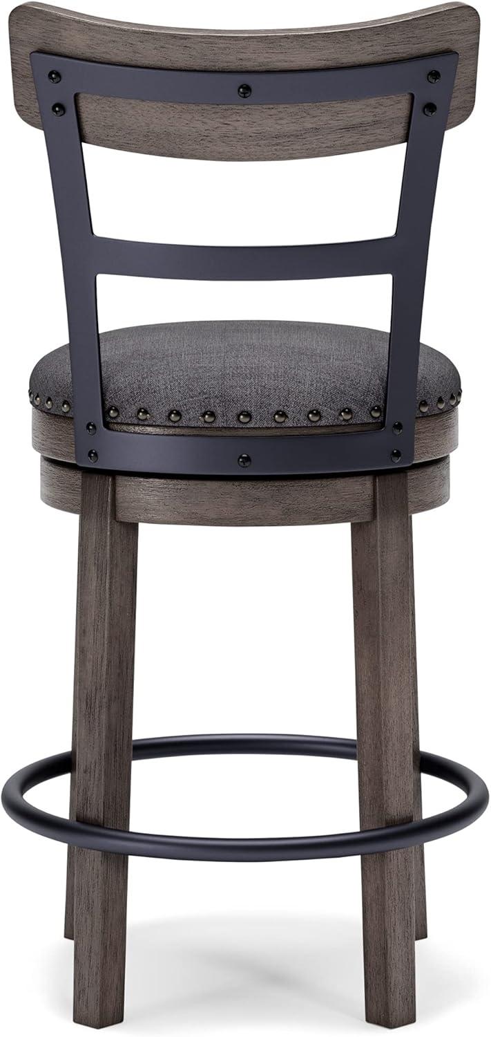 Gray Medium Wood and Metal Swivel Bar Stool with Nailhead Trim