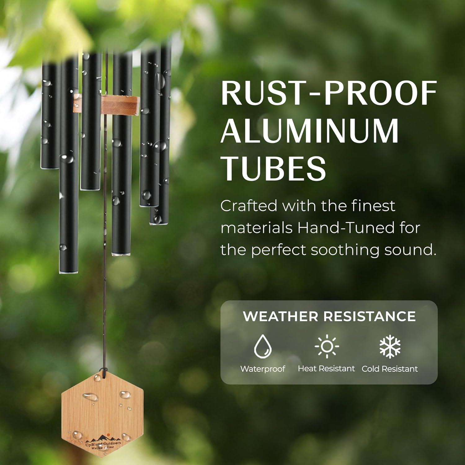 UpBlend Outdoors Wind Chimes for Outside, Gift for Mom, Deep Tone, Sympathy Gifts for Loss of Loved One, Patio Decoration, Memorial Windchimes, 29" Black