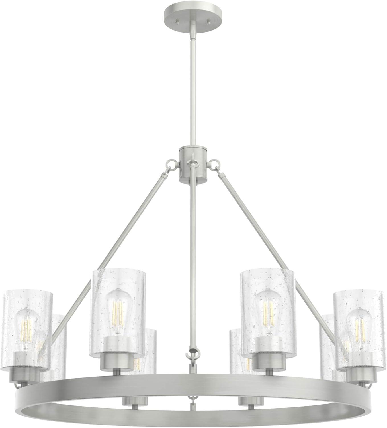 Hartland 32" Brushed Nickel Round Chandelier with Seeded Glass Shades