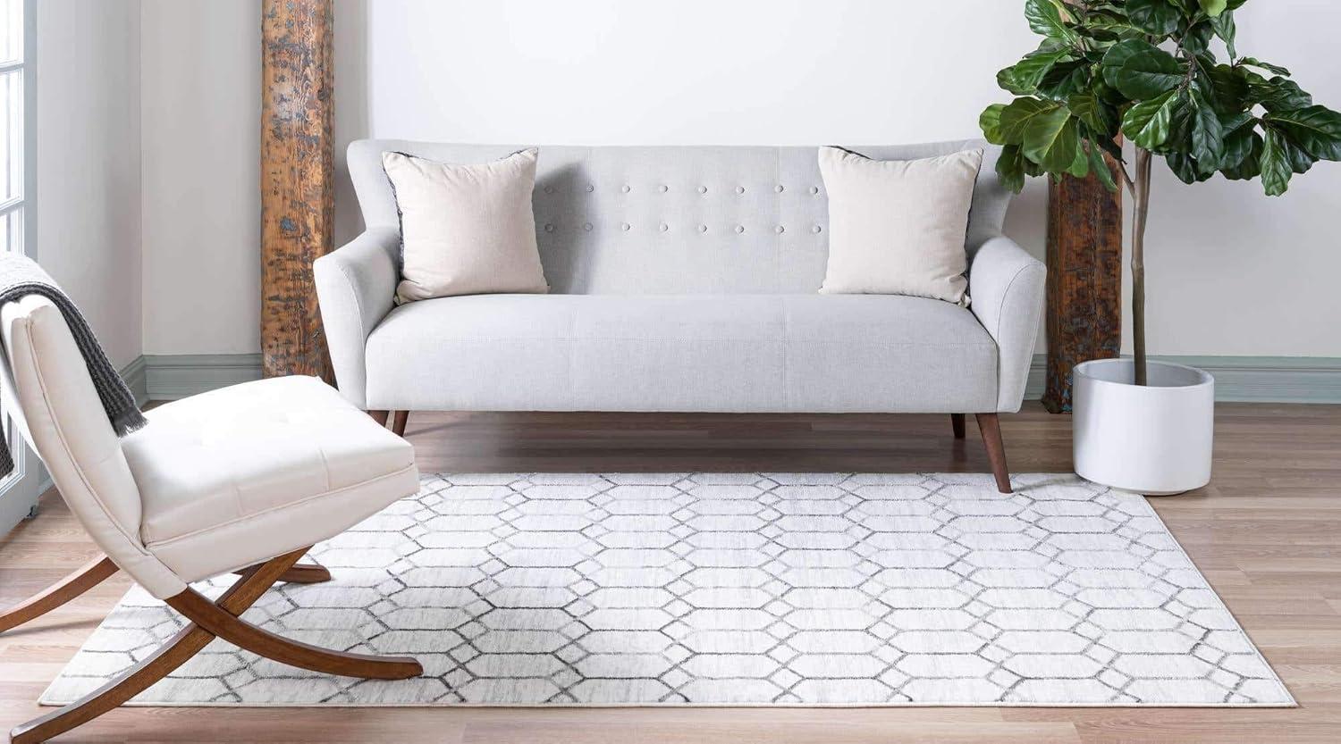 Unique Loom Matrix Trellis Collection Area Rug - Tile (7' x 10' Rectangle White/Gray)