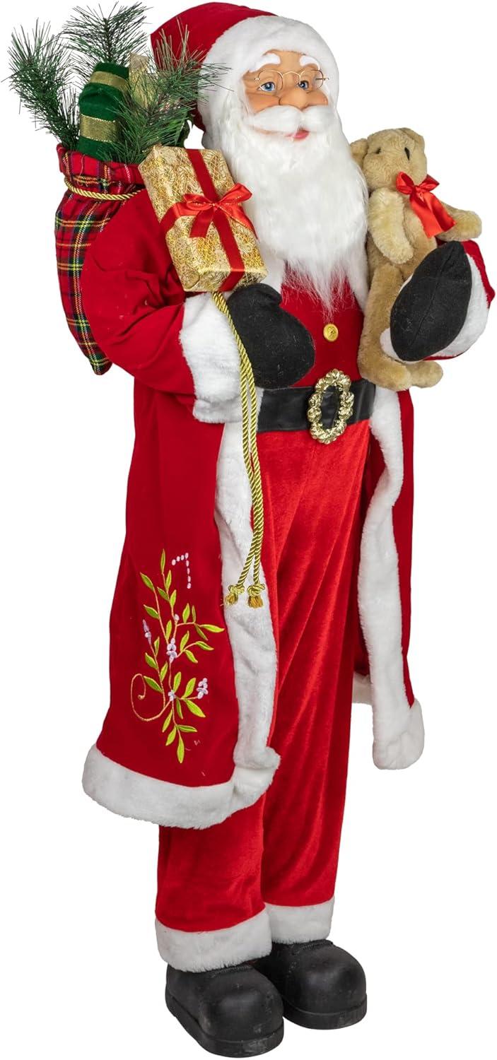 Northlight 48" Santa Claus with Teddy Bear and Gift Sack Standing Christmas Figure