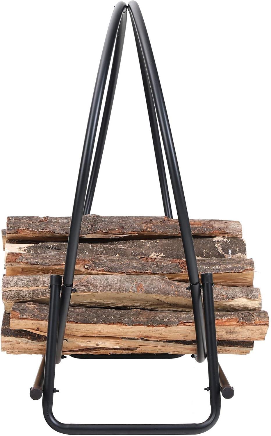 Black Iron 30 Inch Curved Log Hoop Firewood Rack