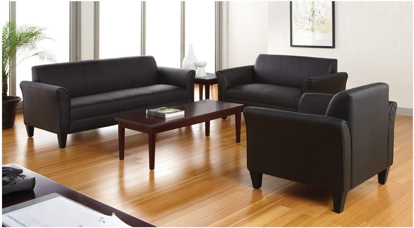 Black Leather 77'' Reception Sofa with Flared Arms