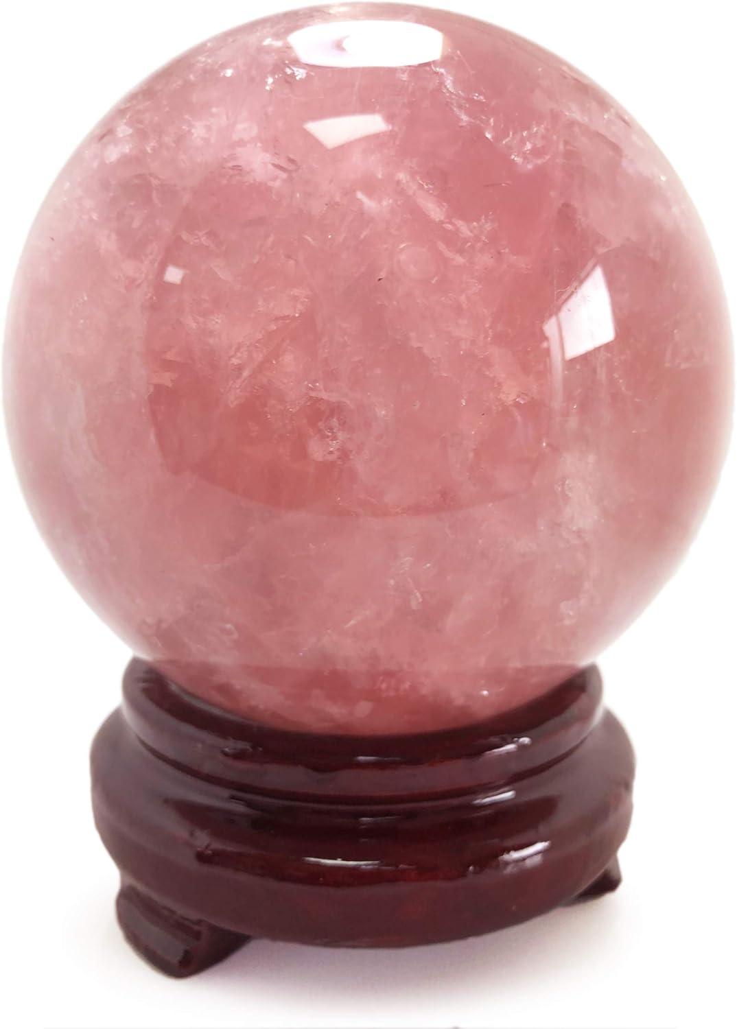 Polar Jade Rose Quartz Crystal Ball – 6.3" Pink Crystal Sphere for Meditation, Feng Shui, Chakra Healing, Divination, and Home Décor