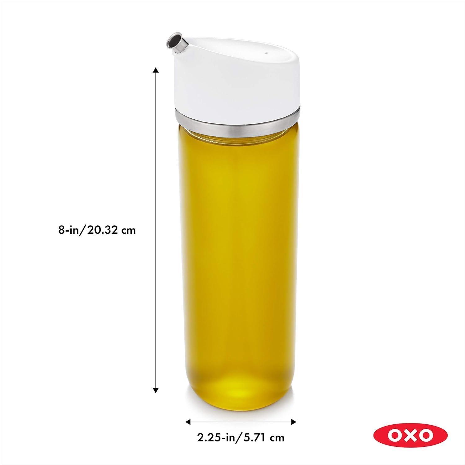 12 oz White and Stainless Steel Glass Oil Dispenser