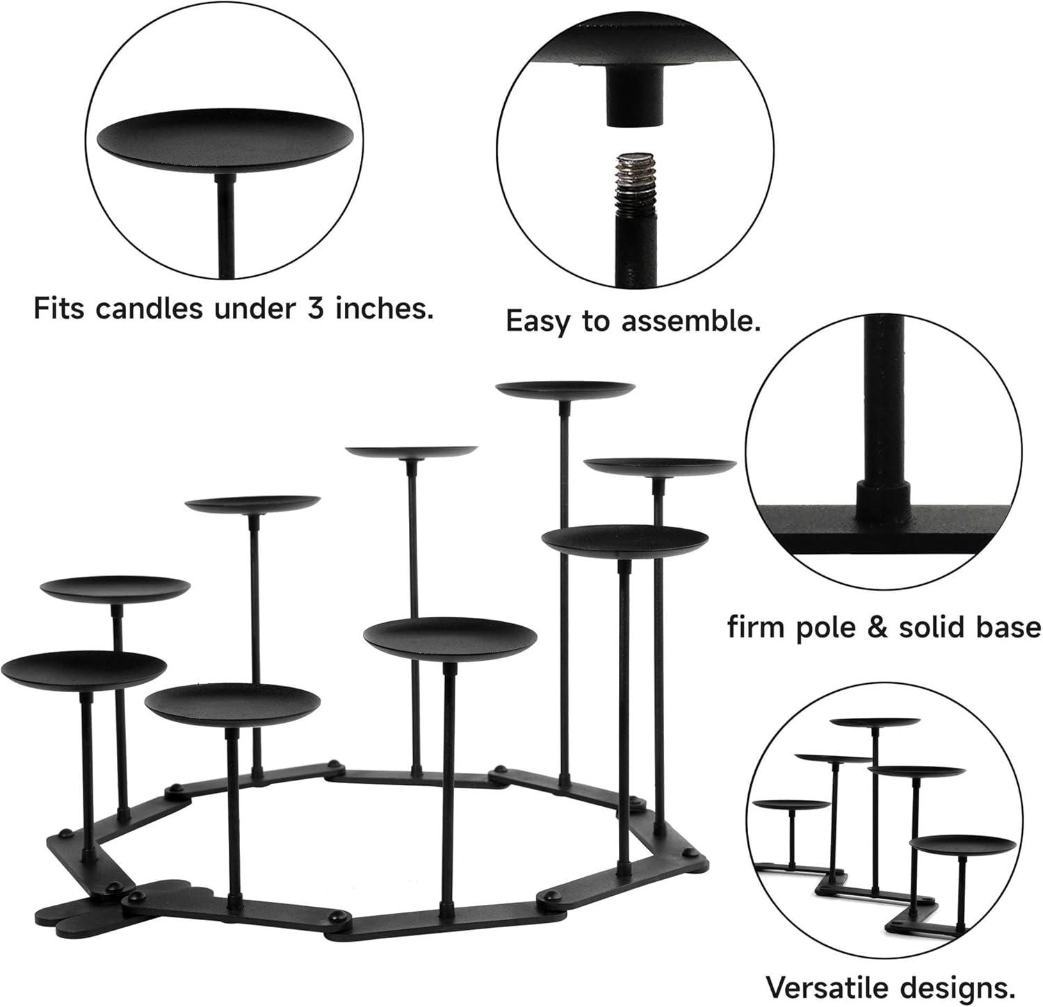 Candelabra 9 Candle Holder for Fireplace Decor Black Iron Pillar Candle Stand Table Centerpiece