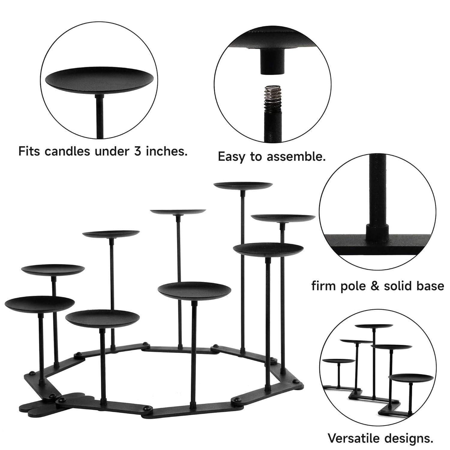 Candelabra 9 Candle Holder for Fireplace Decor Black Iron Pillar Candle Stand Table Centerpiece