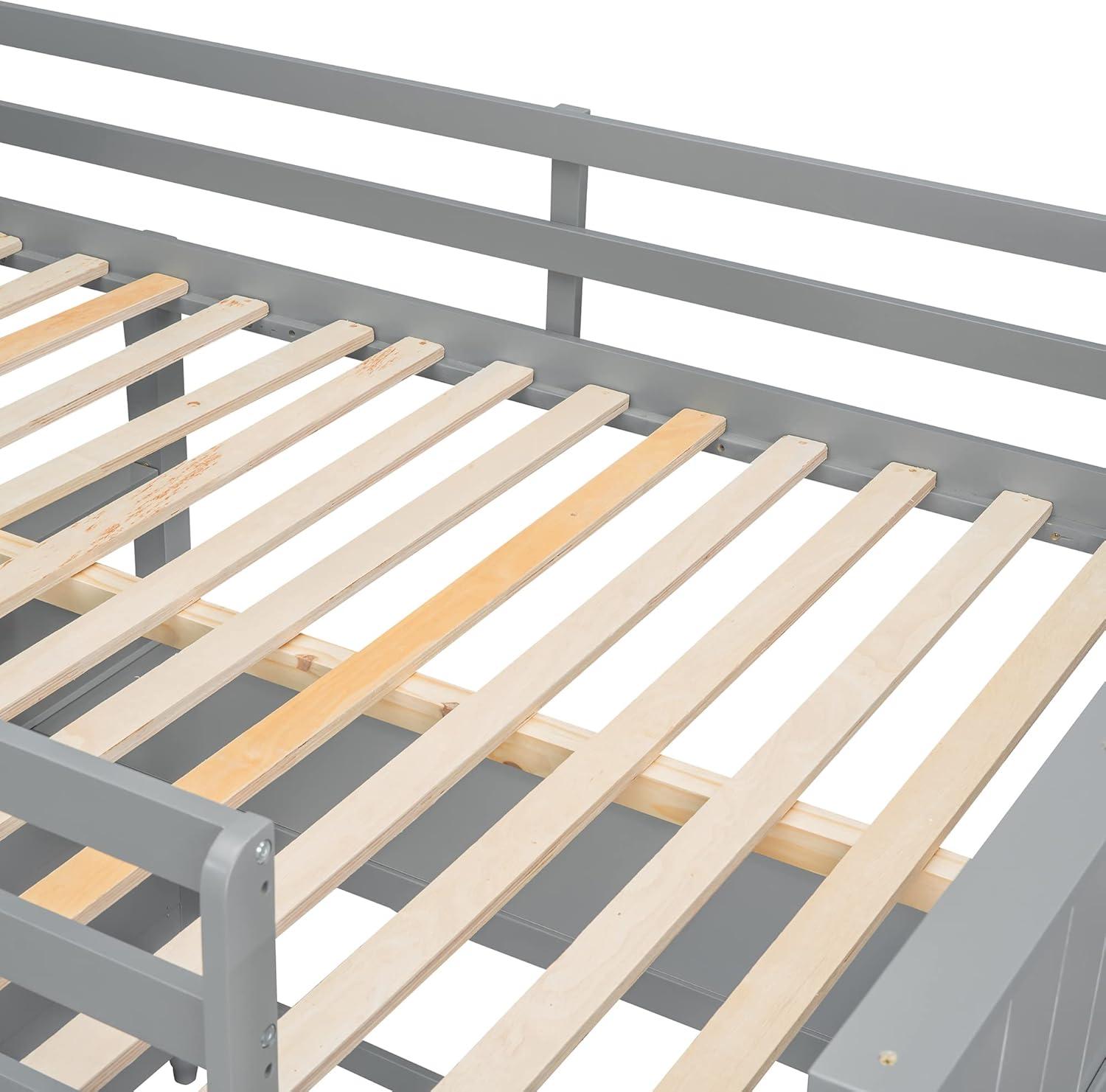 Full Size Loft Bed with Desk and Storage Drawers, Wood Loft Bed Frame with Shelves and Ladder for Kids Adults Boys Girls Teens, Gray