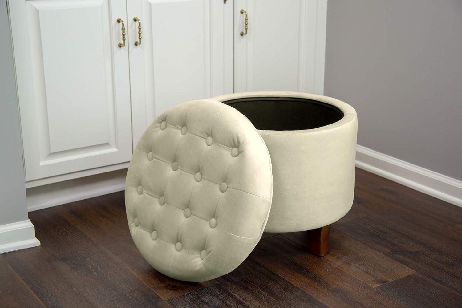 Large Round Button Tufted Storage Ottoman - HomePop