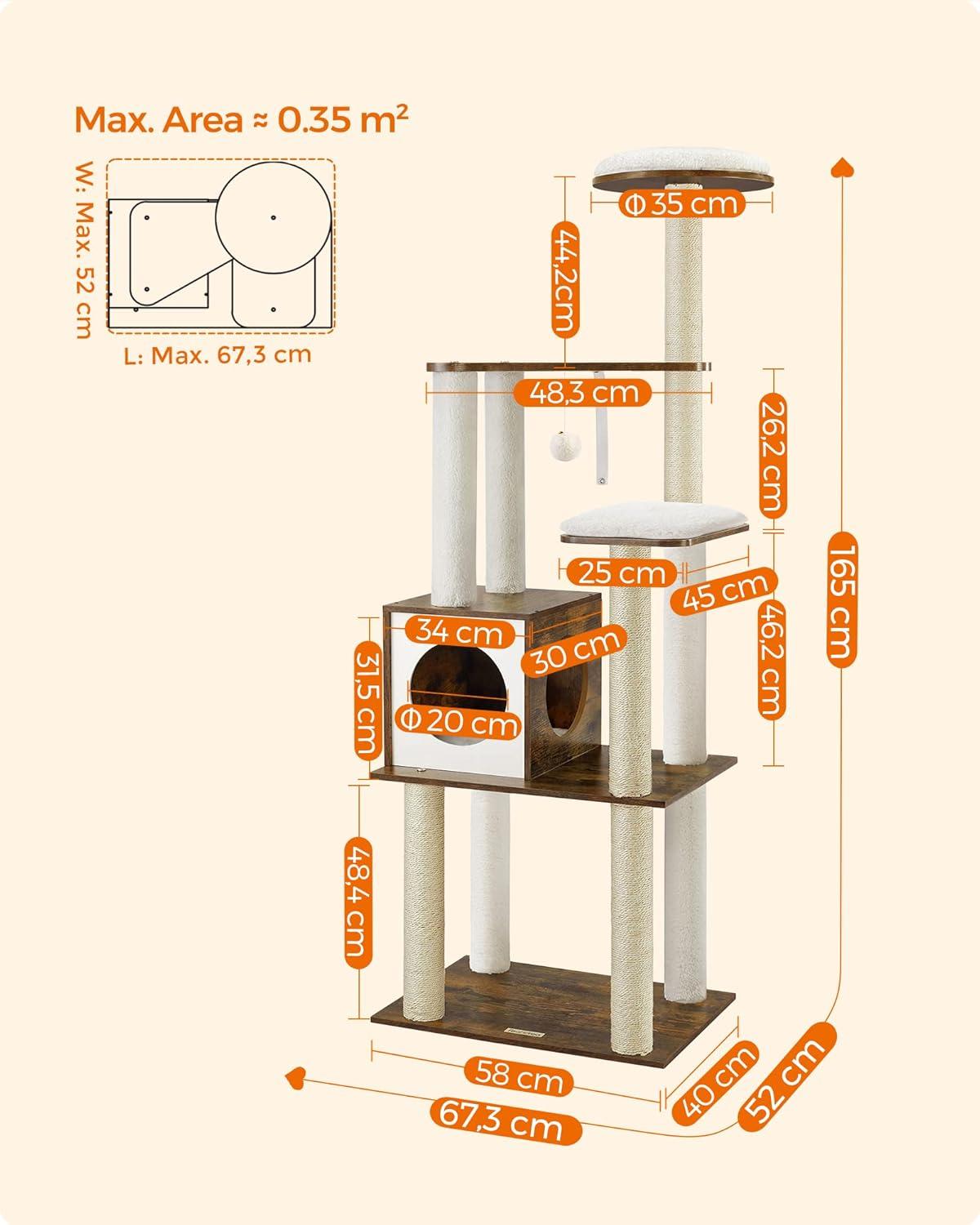 Rustic Brown and Cloud White Multi-Level Cat Tree with Sisal Posts