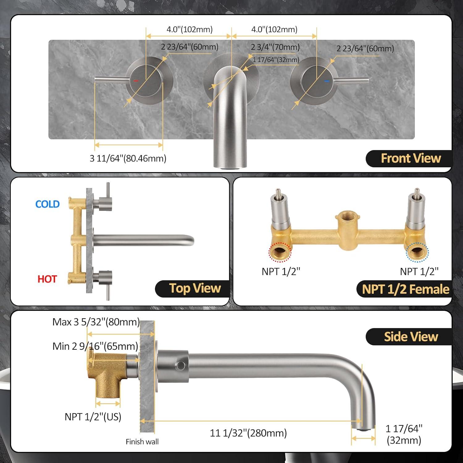 Single Handle High Flow and Long Spout Brushed Nickel Wall Mount Tub Filler Faucet Sumerain