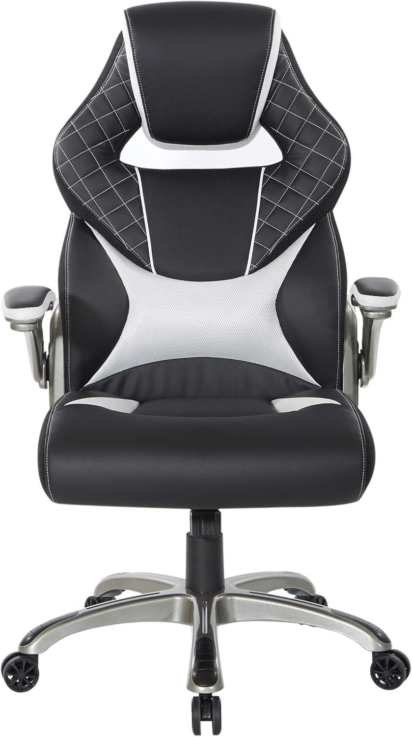 Oversite Gaming Chair in Black Faux Leather with White Accents