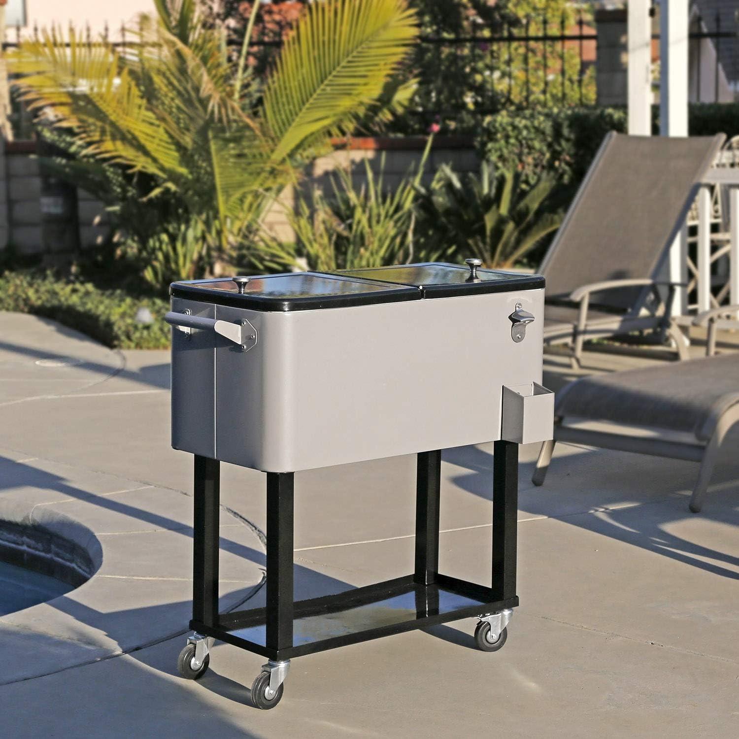 Home Aesthetics Grey 80 Qt Quart Rolling Cooler Ice Chest Beverage Bar for Patio Outdoor Party