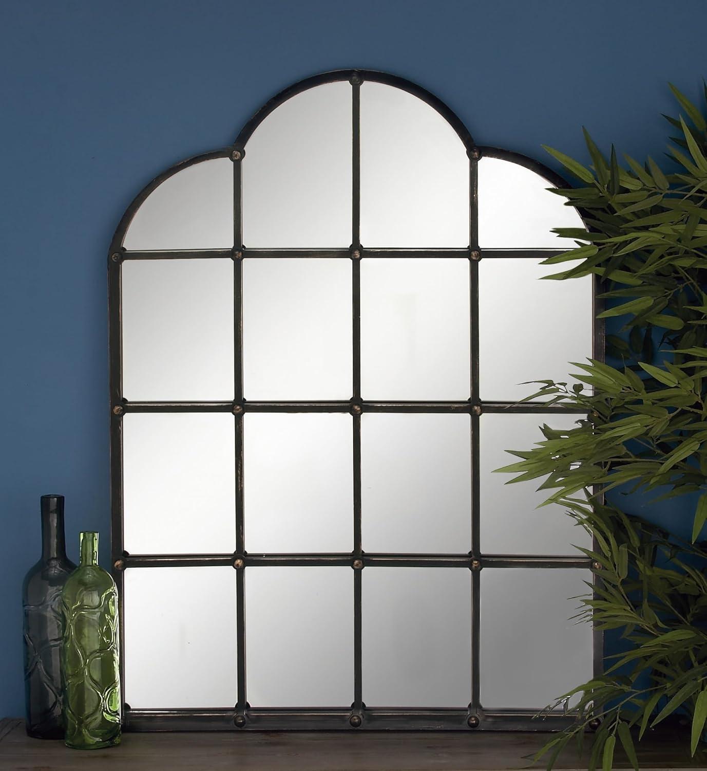 Arched Black Metal Window Pane Wall Mirror