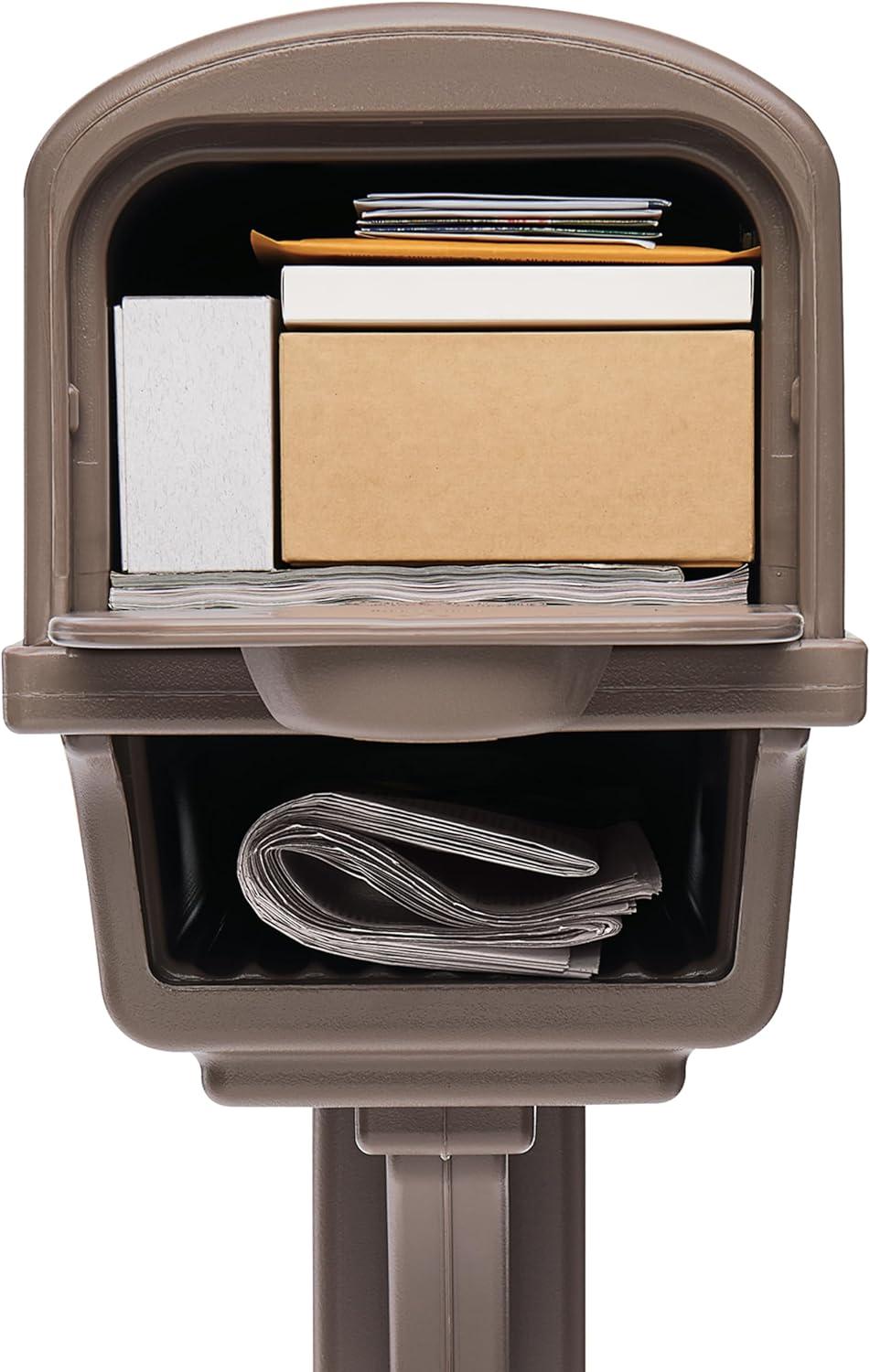 Mocha Medium Plastic Post Mount Mailbox with Bronze Hardware