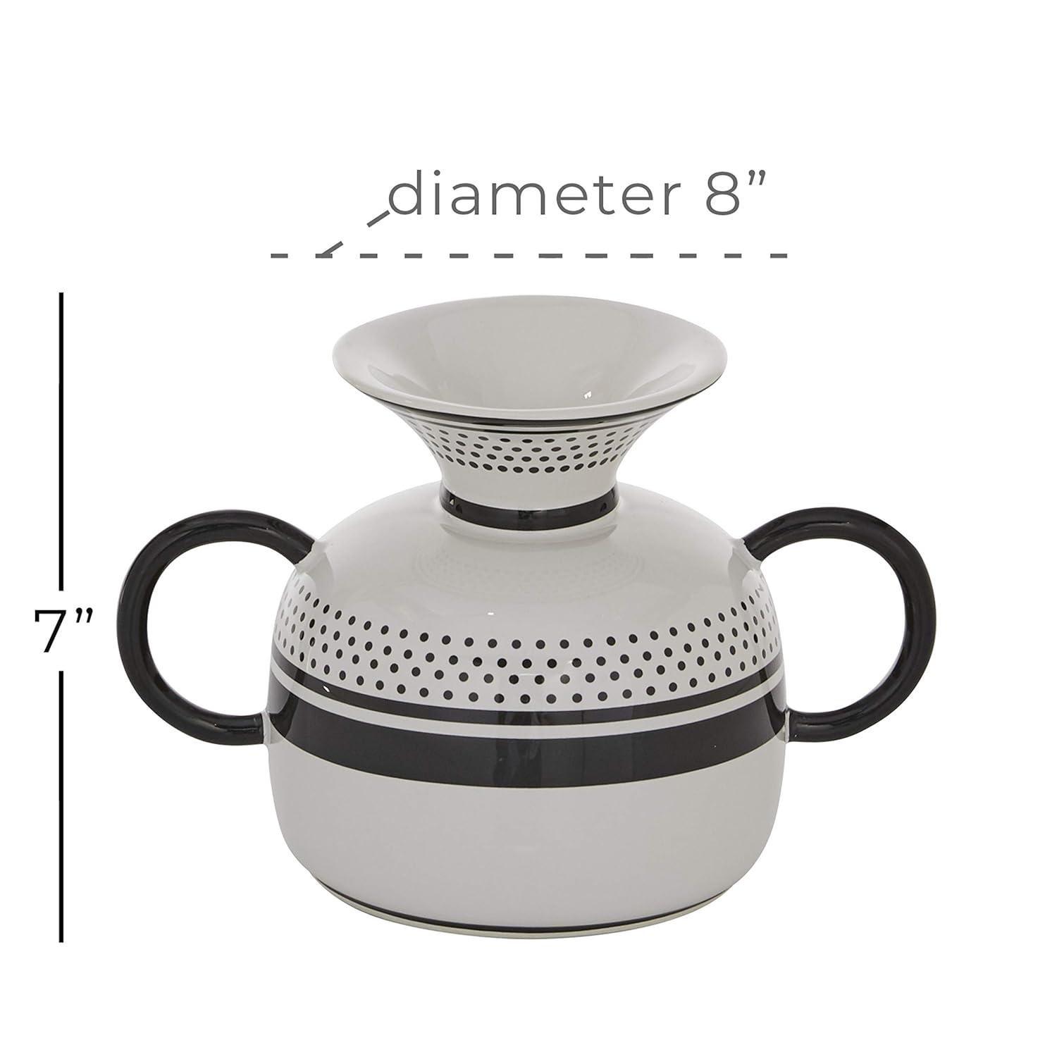 DecMode 8"W, 7"H Dolomite Eclectic Vase, White, 1 - Piece