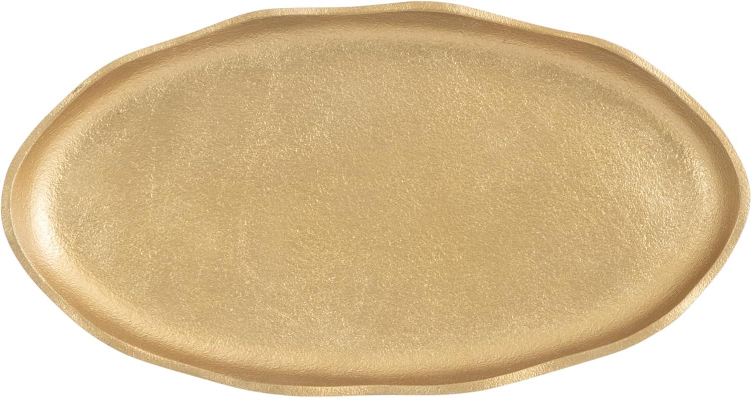 Kate and Laurel Alessia Modern Decorative Scalloped Oval Footed Metal Tray, 14 x 8, Gold, Transitional Food-Safe Cast Aluminum Pedestal Tray with Rough Texture and Deckled Edge