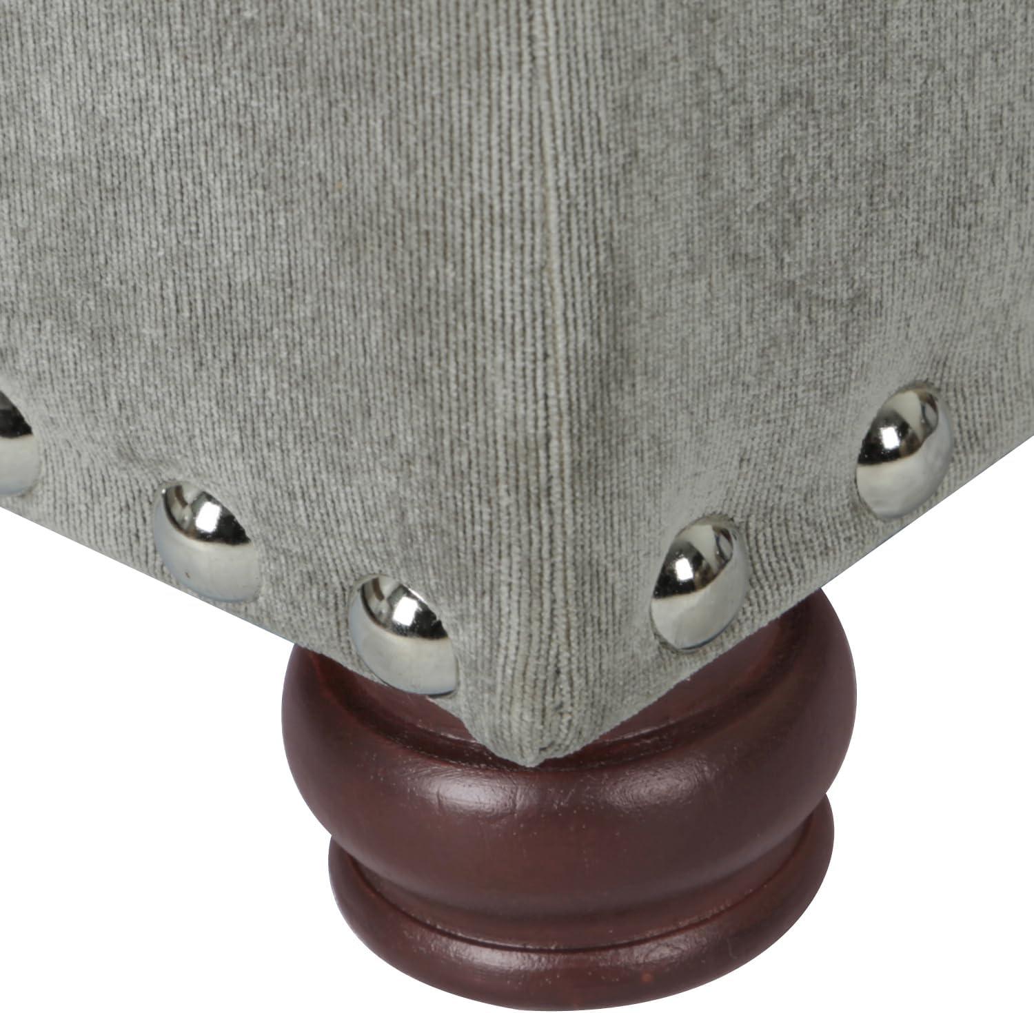 Light Grey Tufted Fabric Storage Ottoman Bench with Nailhead Trim