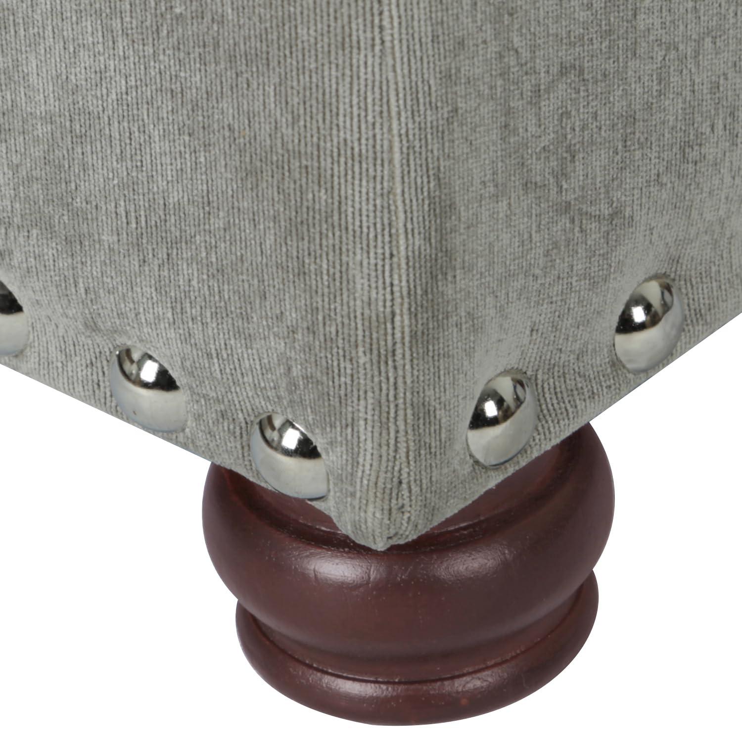 Light Grey Tufted Fabric Storage Ottoman Bench with Nailhead Trim