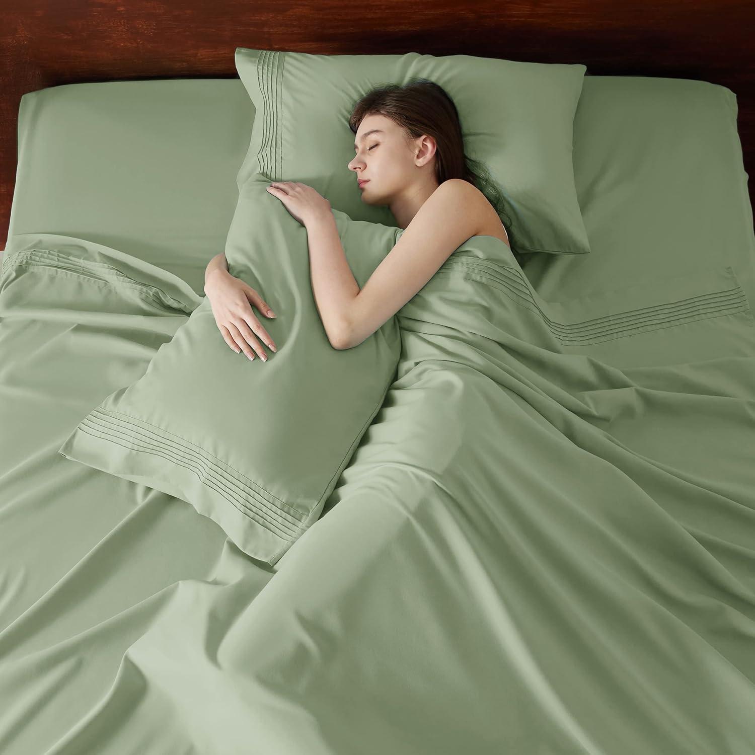 Bedsure Deep Pocket Queen Sheets Set - Fits Mattresses Up to 21 Inches Thick - 4 Piece GentleSoft Bed Sheets, Moisture Wicking, Soft & Cooling Bedsheet & Pillowcases, Easy & Secure Fit, Sage Green