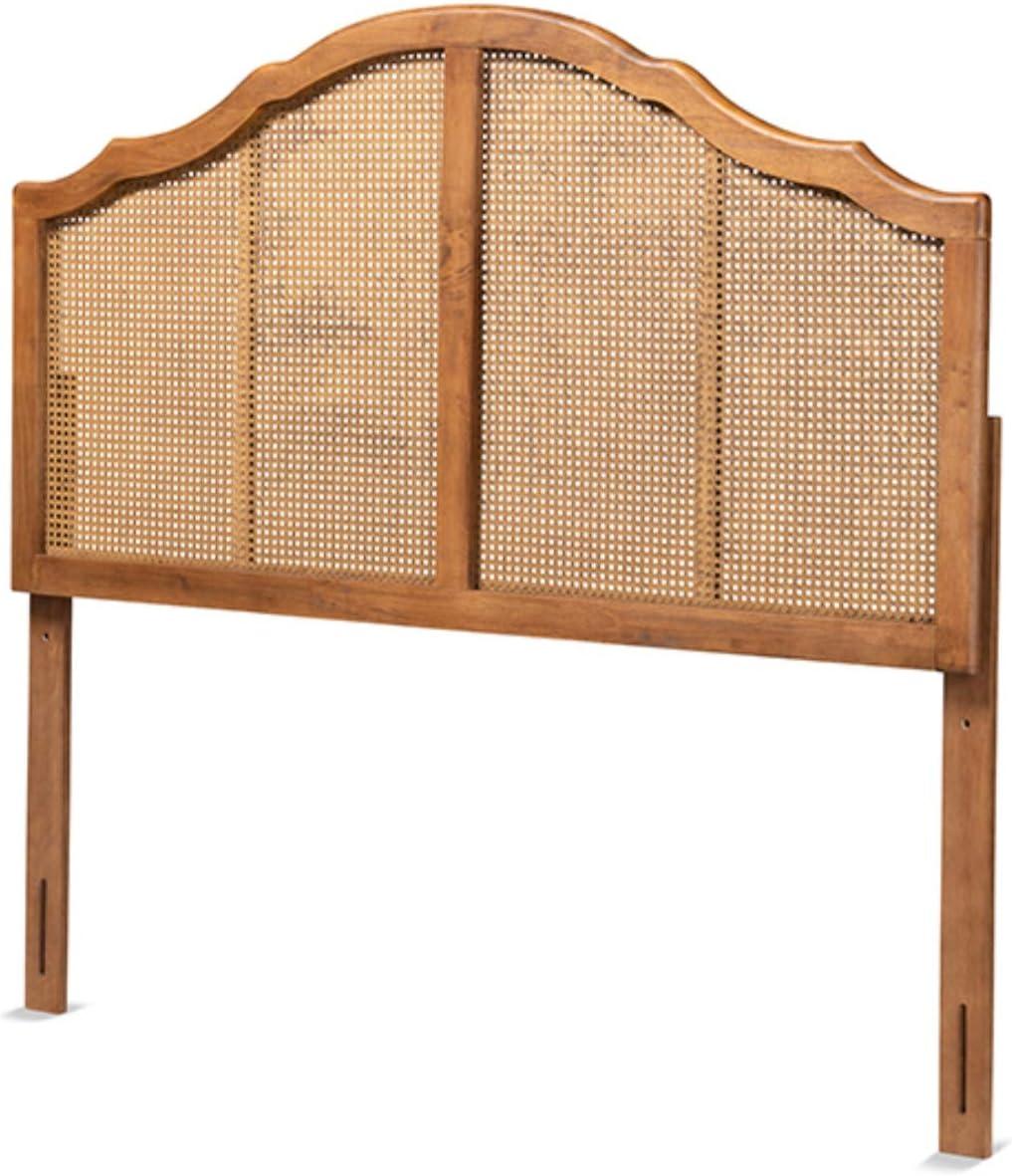 Iris Vintage Wood and Synthetic Rattan Arched Headboard Walnut - Baxton Studio