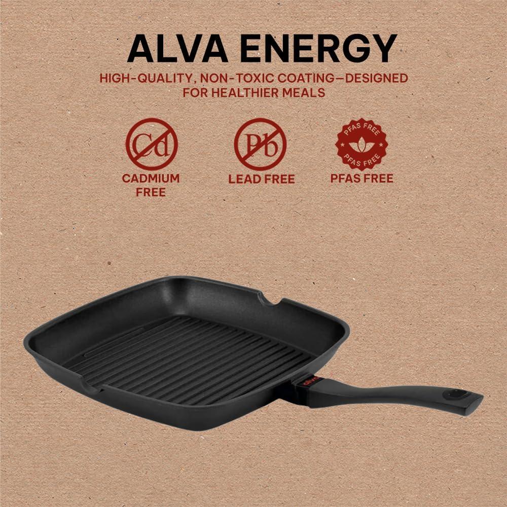 Alva Energy Cast Aluminum Grill Pan with 2 Handles - Nonstick, 11 inch