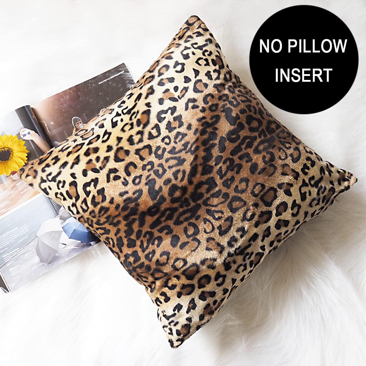 Brown Leopard Throw Pillow Cover - 2 Pcs Cheetah Pillow Case 20x20 inch Cotton Soft Animal Print Pillows Covers Decorative Cushion Cover for Home Couch Bed Sofa Double Side Printed