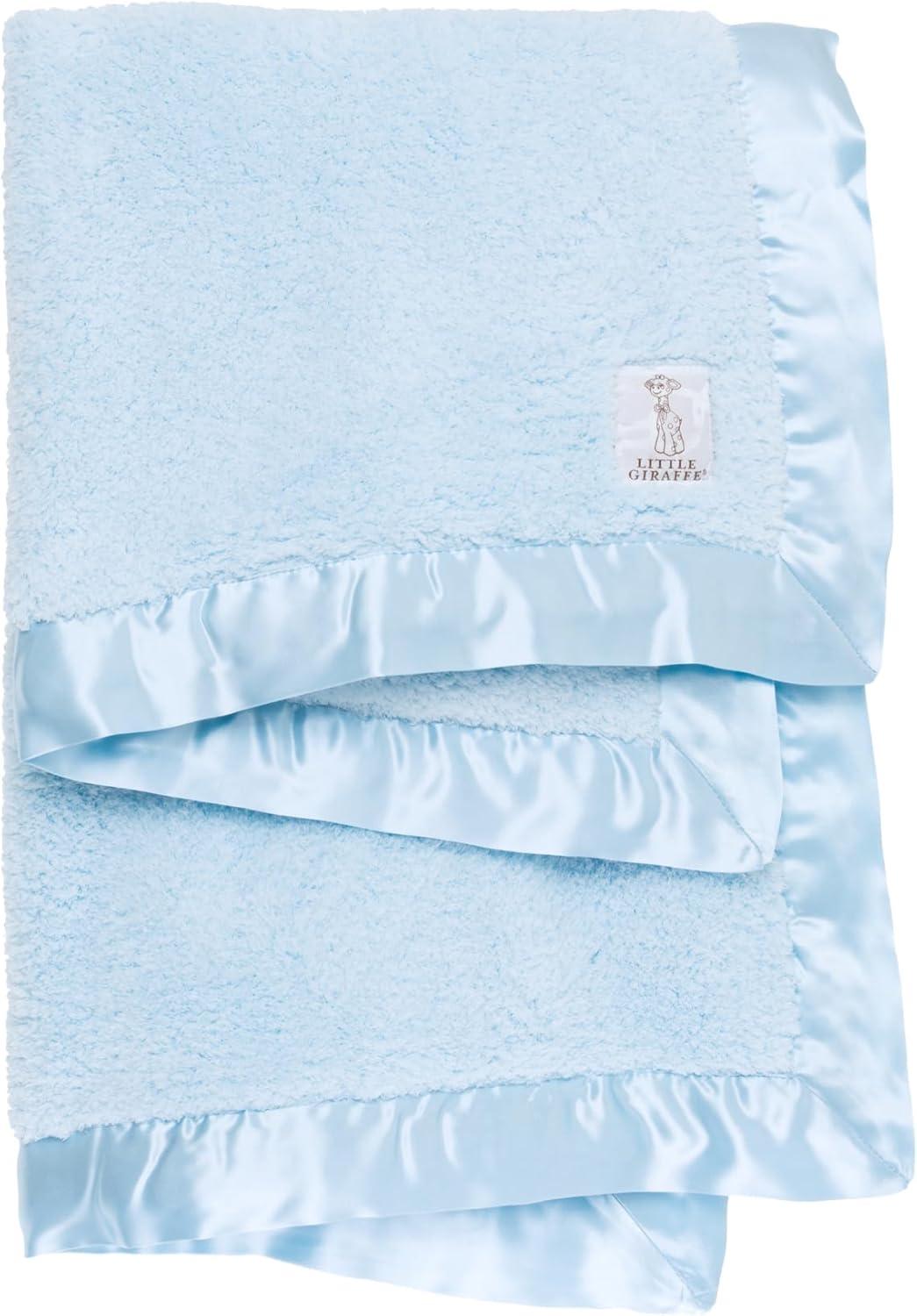 Blue Chenille Baby Blanket with Satin Trim, 29" x 35"