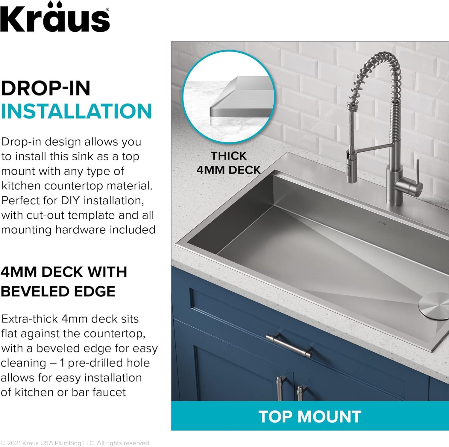 Kraus KWT310-33/5.5 Kore™ ADA Workstation 33" L Drop-In Top Mount 16 Gauge Stainless Steel Single Bowl Kitchen Sink with Accessories
