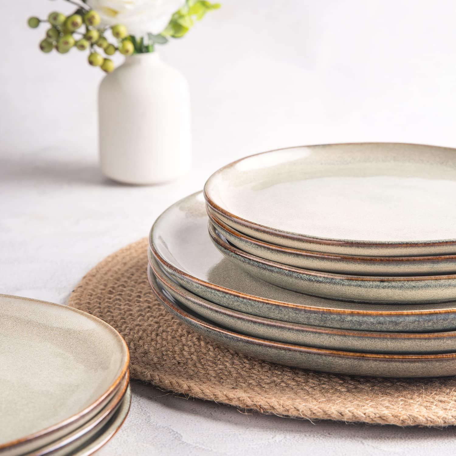 Handmade Reactive Glaze Stoneware Plates Set of 6 - Beautifully Crafted, Sturdy and Rustic Ceramic Plates for Dessert, Salad, and More - Unique Design with Raised Edge - Stackable and Easy to Handle