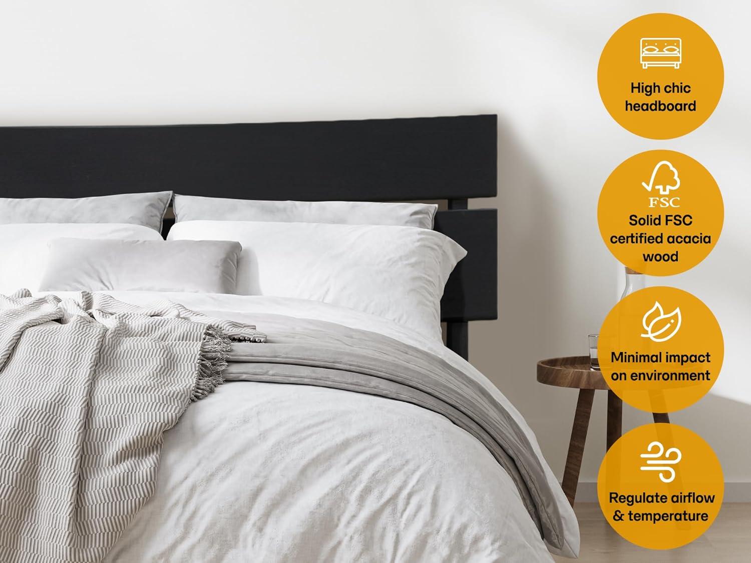 Acacia Aurora Premium Solid Wood Platform Bed Frame and High Headboard, King Bed Frame with Headboard Included, Mid Century Modern Bed with 5 years Warranty