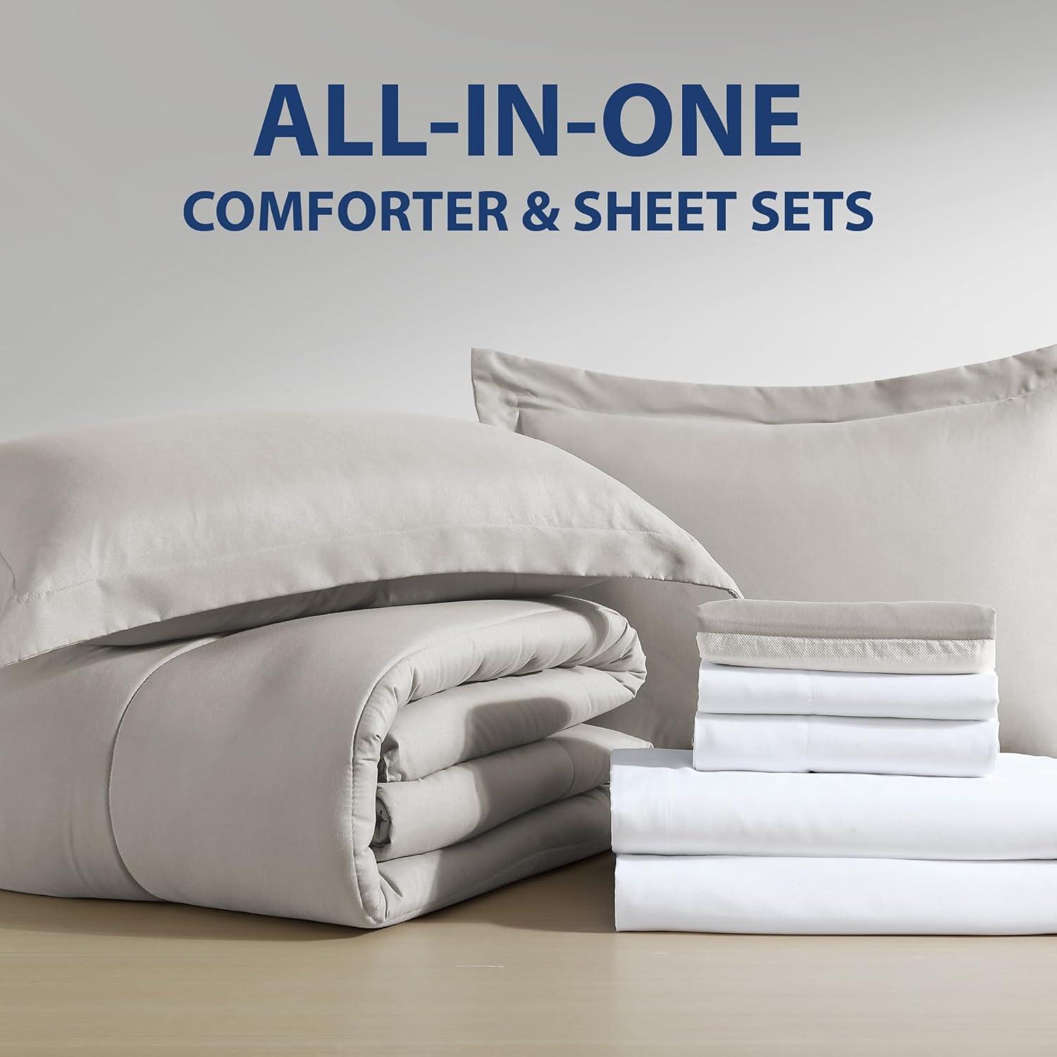 Swift Home | 8-Piece Ultra Soft Solid Bed-In-A-Bag Bedding Set Taupe Queen