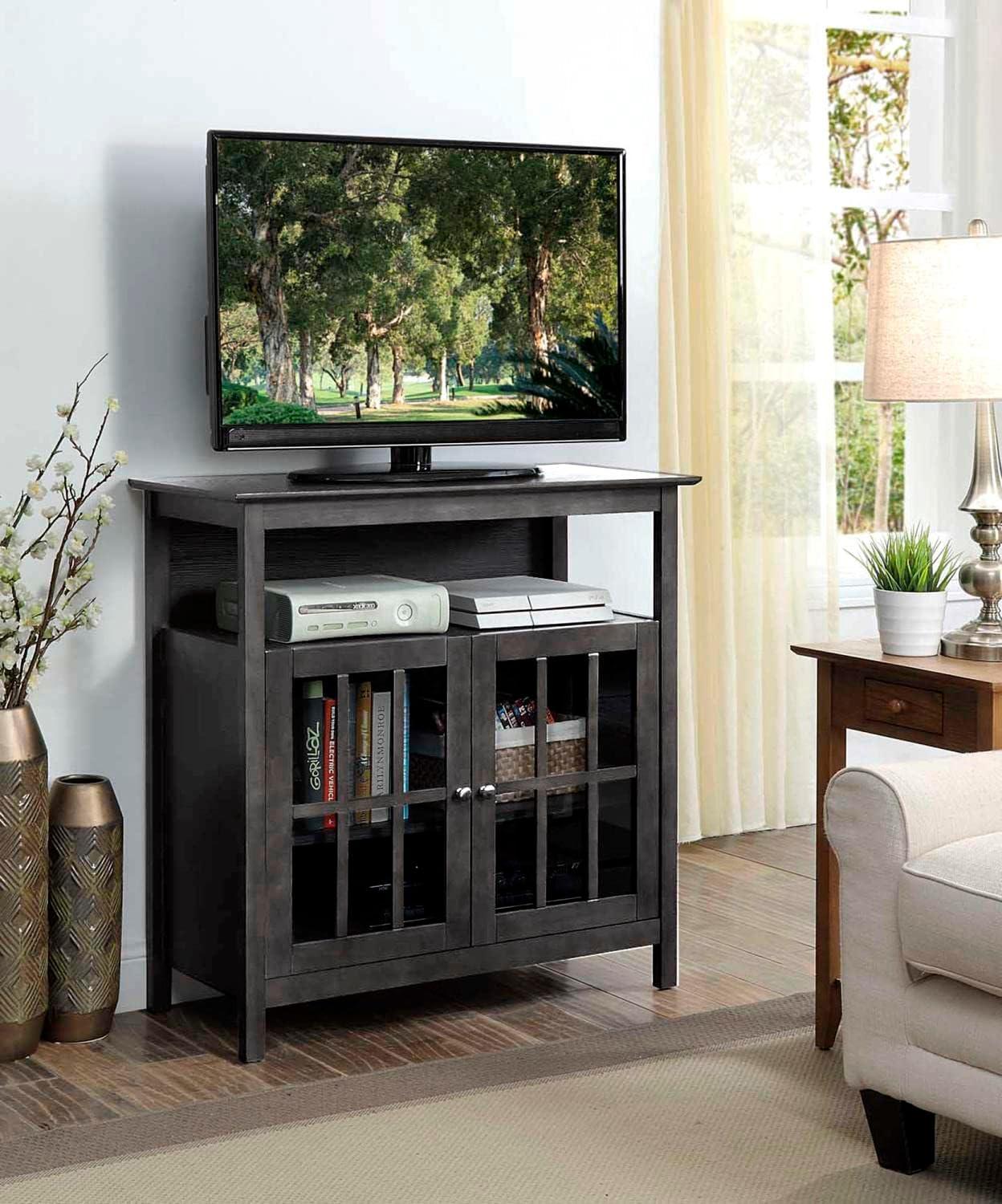 Convenience Concepts Big Sur Highboy TV Stand with Storage Cabinets for TVs up to 40 Inches, Weathered Gray